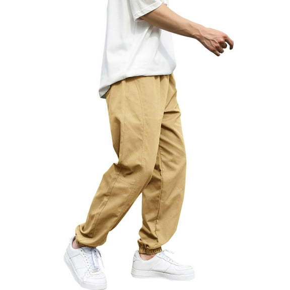 Mens Casual Pants Solid Color Elastic Waist Straight Joggers Trousers Work Stretchy Classic Mens Dress Slacks with Pockets