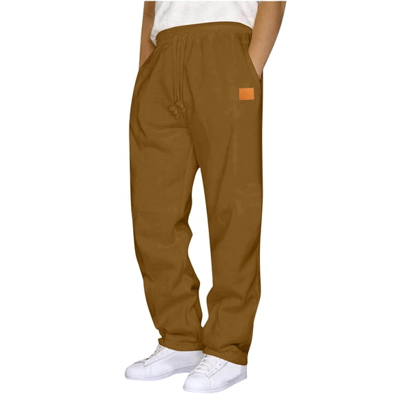 Mens Casual Pants Straight Fit Elastic Waist Summer Wide Leg Trousers with Pockets Plus Size Fashion