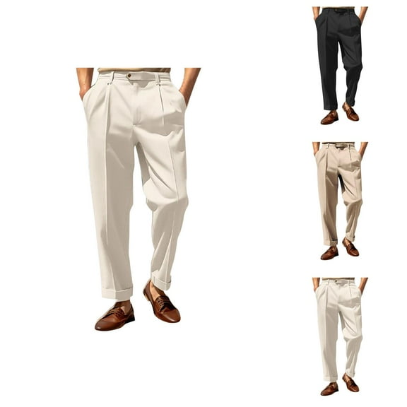 Mens Casual Pants Sweat Pants for Mens Men's Casual Pants Solid Color Business Casual Straight Button Suit Trousers for Versatile Style