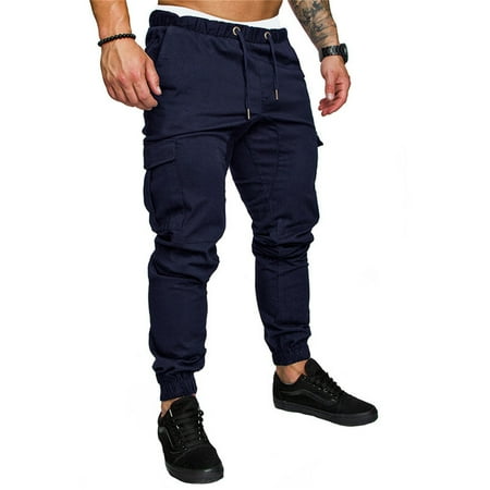 Mens Casual Pants Twill Jogger Hip Hop Elastic Sports Slim Fit Stretch Trousers