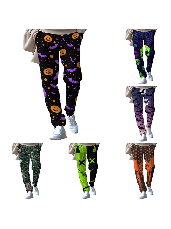 Mens Casual Pants for Men 2026 Halloween Pumpkin Head Halloween Sporty Joggers with Breathable Soft Knit for Everyday Fitness and Leisure Black S