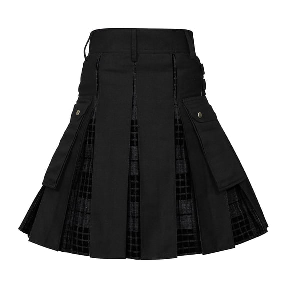 Mens Tennis Plaid Skirt Optimized Smart Pleated Pocket Trousers for Everyday Style Gray L