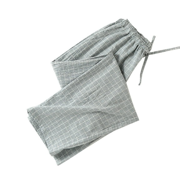 Mens Casual Plaid Sleep Bottoms With Pockets Cotton Lightweight Elastic Waist Pants Pajama Living At Home Breathable Pants