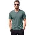 thumbnail image 1 of Mens Casual Pocket Henley Shirt Short Sleeve V Neck Tee Top Summer Breathable Lightweight Comfort Fit Out Active Wear Dark Green XL, 1 of 5