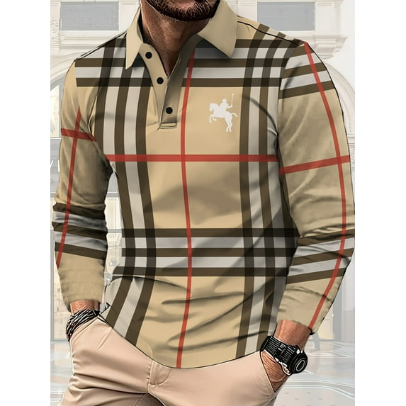 Mens Casual Polo Shirt Quick Dry Business Office Work Slim Long Sleeve Stretch Lightweight Shirt Tops Beige M