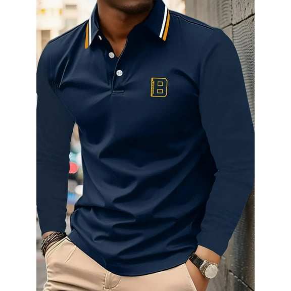 Mens Casual Polo Shirt Quick Dry Business Office Work Slim Long Sleeve Stretch Lightweight Shirt Tops Blue XXL