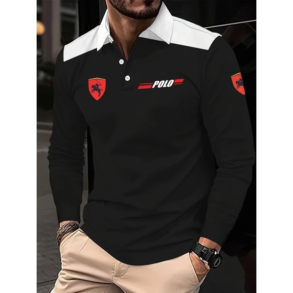 Mens Casual Polo Shirt Quick Dry Business Office Work Slim Long Sleeve Stretch Lightweight Shirt Tops Navy 3XL