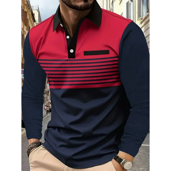 Mens Casual Polo Shirt Quick Dry Business Office Work Slim Long Sleeve Stretch Lightweight Shirt Tops Red XL