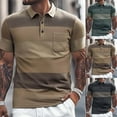 thumbnail image 1 of Mens Casual Polo Shirt Striped Button Collared Short Sleeved Business Top with Pocket Slim Fit Comfortable Trendy Mens T-Shirts, 1 of 10