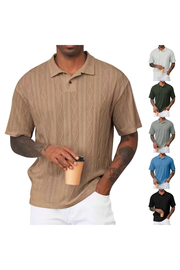 Mens Casual Polo Shirt Summer Short Sleeve Vacation Button Beach Knit Stretchy Golf Shirts Gray 3XL
