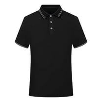 Mens Casual Polo Shirts Classic Short Sleeve Golf Shirt Fashion Button Cotton Top with Pocket Black XXL