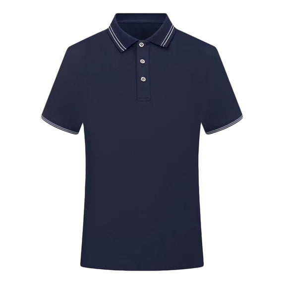 Mens Casual Polo Shirts Classic Short Sleeve Golf Shirt Fashion Button Cotton Top with Pocket Dark Blue S