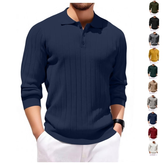 Mens Casual Polo Shirts Long Sleeve Lightweight Solid Color Casual Business Polo Classic Golf T Shirts