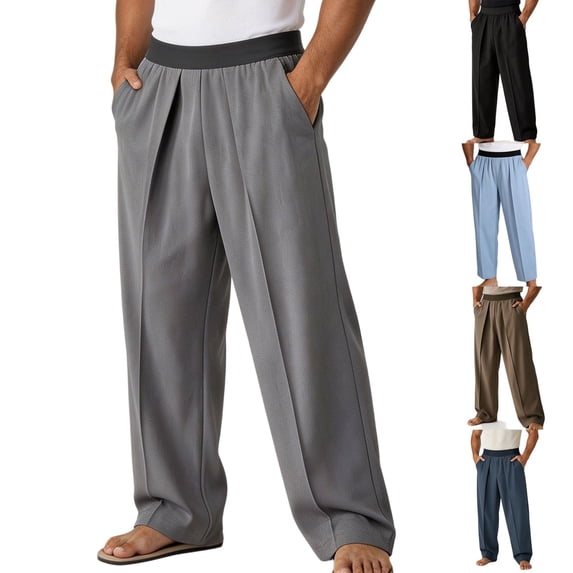 Mens Casual Pull on Golf Pants Lightweight Suit Dress Pants Loose Fit Pleated Slacks Summer Beach Yoga Trousers Size 3XL Gray