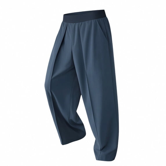 Mens Casual Pull on Golf Pants Lightweight Suit Dress Pants Loose Fit Pleated Slacks Summer Beach Yoga Trousers Size 3XL Navy