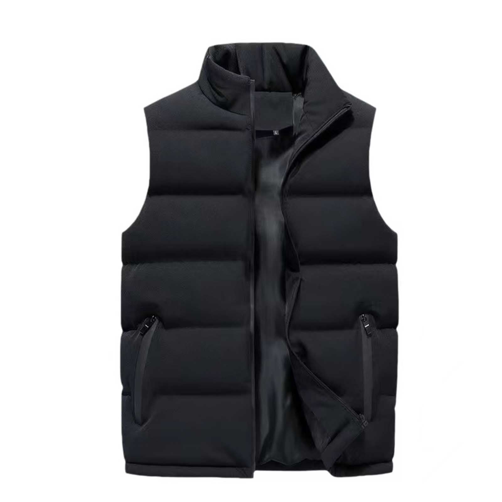 Mens Casual Quilted Puffer Vest Solid Stand Collar Full Zip Sleeveless ...