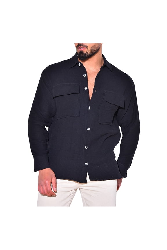 Mens Casual Shacket Twill Button Down Shirt Jacket Men's Casual Shirt Jacket Cotton Linen Shacket Work Coat Lightweight Lapel Collar Button Down Shacket Jacket Overshirt with Flap Pocket Fashion Tops