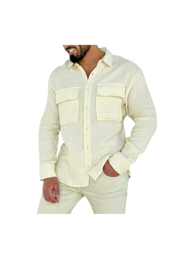 Mens Casual Shacket Twill Button Down Shirt Jacket Men's Casual Shirt Jacket Cotton Linen Shacket Work Coat Lightweight Lapel Collar Button Down Shacket Jacket Overshirt with Flap Pocket Fashion Tops