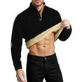thumbnail image 1 of Mens Casual Sherpa Lined Thermal Sweatshirt Long Sleeve Stand Collar 1/4 Button Up Pullover Fall Sweaters,Color:Black,Size:3XL, 1 of 7