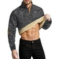 thumbnail image 1 of Mens Casual Sherpa Lined Thermal Sweatshirt Long Sleeve Stand Collar 1/4 Button Up Pullover Fall Sweaters,Color:Dark Gray,Size:L, 1 of 7