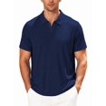 thumbnail image 1 of Mens Casual Shirt Summer Short Sleeve Vacation Button Beach Knit Stretchy Golf Shirts Navy Blue L, 1 of 7