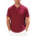 thumbnail image 1 of Mens Casual Shirt Summer Short Sleeve Vacation Button Beach Knit Stretchy Golf Shirts Wine Red XXL, 1 of 7