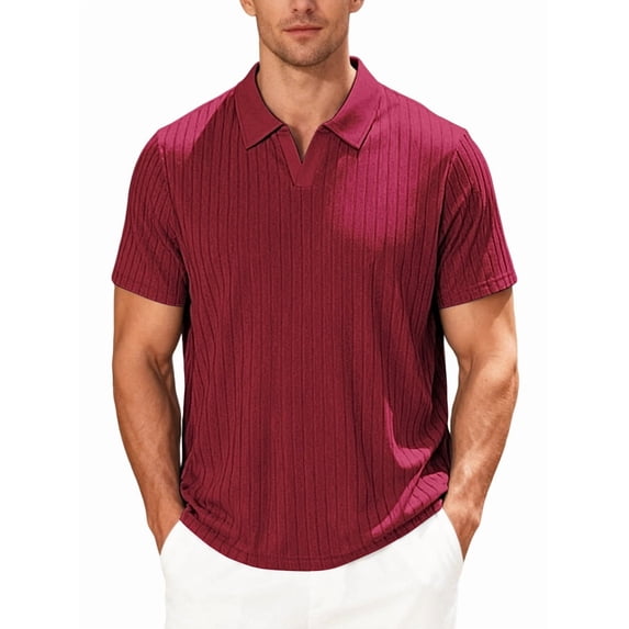 Mens Casual Shirt Summer Short Sleeve Vacation Button Beach Knit Stretchy Golf Shirts Wine Red XXL