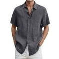 thumbnail image 1 of Mens Casual Shirts Button Up Loose Fit Solid Color Beach Vacation Essentials,Grey,4XL, 1 of 5