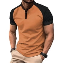 Mens Casual Shirts Classic Short Sleeve Golf Shirt Fashion Button Top with Pocket Orange Color M
