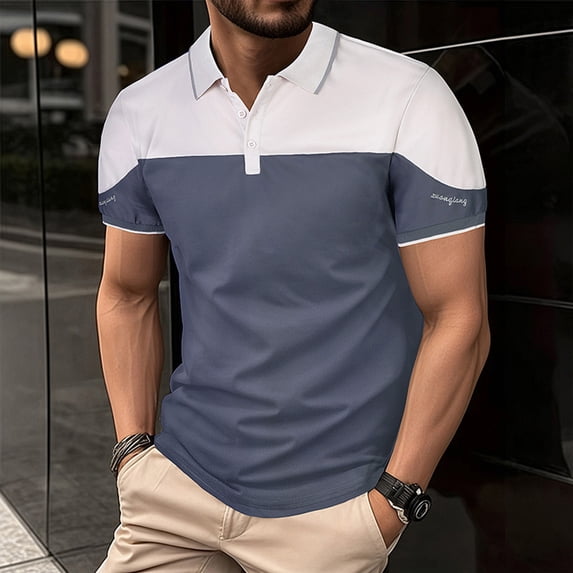 Mens Casual Shirts Color Block Short Sleeve Breathable Polos Quick Dry Button Summer Comfort Daily Collared Shirt