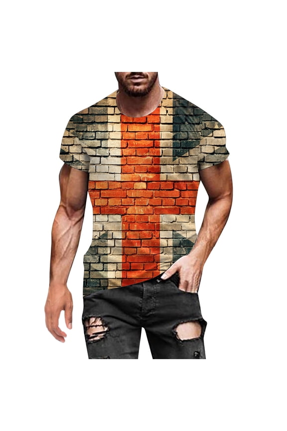 Mens Casual Shirts Fashion Short Sleeve O Neck Flag Printed Mens New Clothing,Green,L