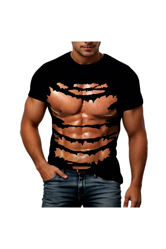 Mens Casual Shirts Graphic Print Short Sleeve Comfort Crew Neck Compression Shirt Men,Black,3XL