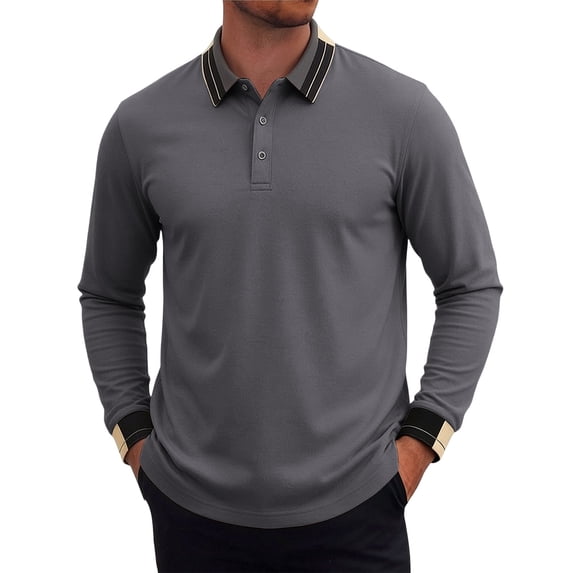 Mens Casual Shirts Long Sleeve Fashion Classic Solid Color Golf Shirt Lightweight Basic Work Tops