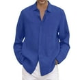 thumbnail image 1 of Mens Casual Shirts,Men's Casual Autumn Long Sleeve V Neck Loose Fit Cotton Linen Button Down Shirt,Mens Dress Shirts Long Sleeve(Color:Blue,Size:2XL), 1 of 5