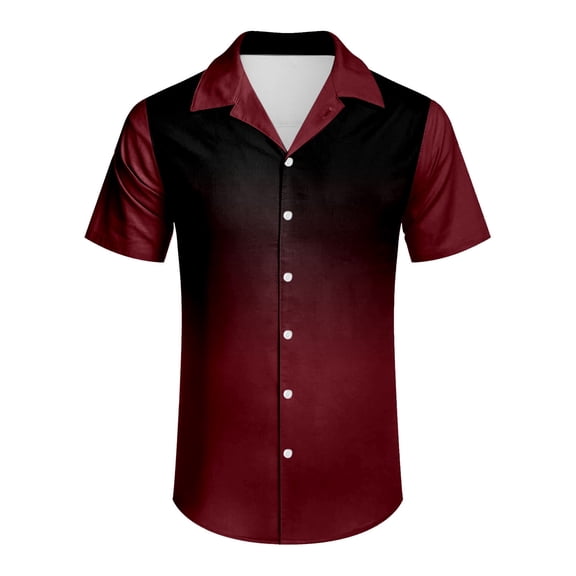 Mens Casual Shirts Men's Holiday Seaside Leisure Loose Button Stand Digital 3D Print Short Sleeve Shirt Top Mens Shirt Red XL