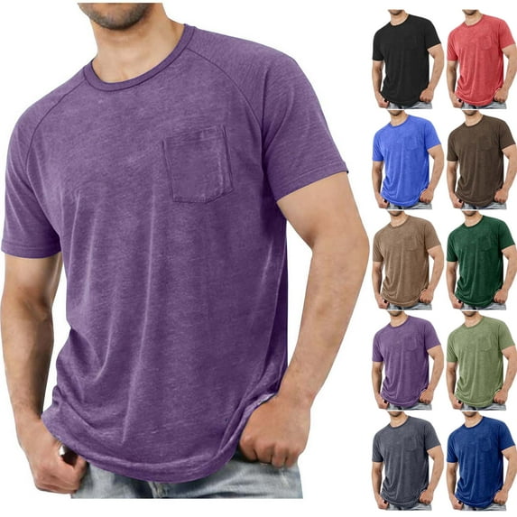 Mens Casual Shirts, Mens Tops Basic Crew Neck Tshirts Short Sleeve Tee Shirts With Pocket Blouses Shirts