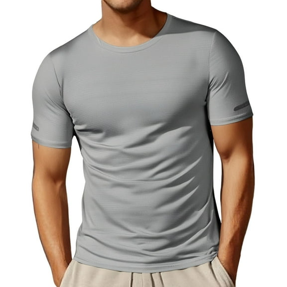 Mens Casual Shirts Mesh Short Sleeve Lightweight Sports Ice Silk Mens Sprimg Clothing,Grey,L