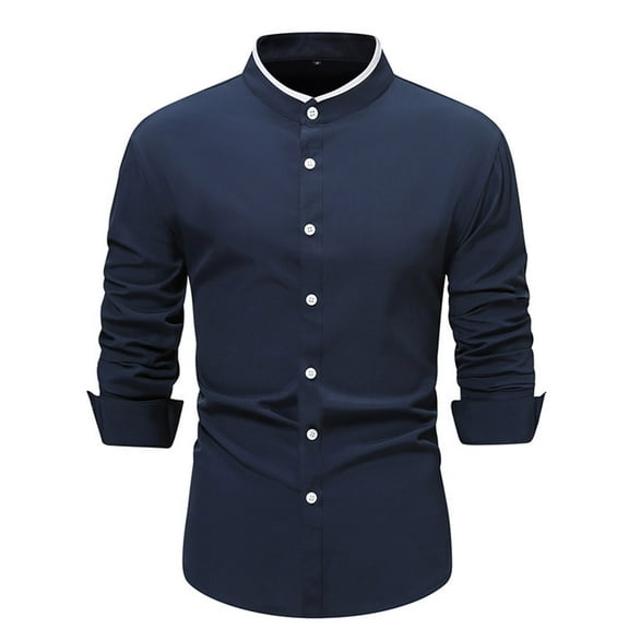 Mens Casual Shirts Qiggri Men Casual Fashion Solid Colour Round Neck Button Long Sleeve Shirt Blouse