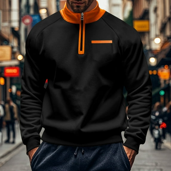 Mens Casual Shirts Sale Clearance Mens Casual Zip up Long Sleeve T-Shirts/Long Sleeve Polo Shirts Crew Neck Jumpers for Men Bottoming Shirts Tops Black S