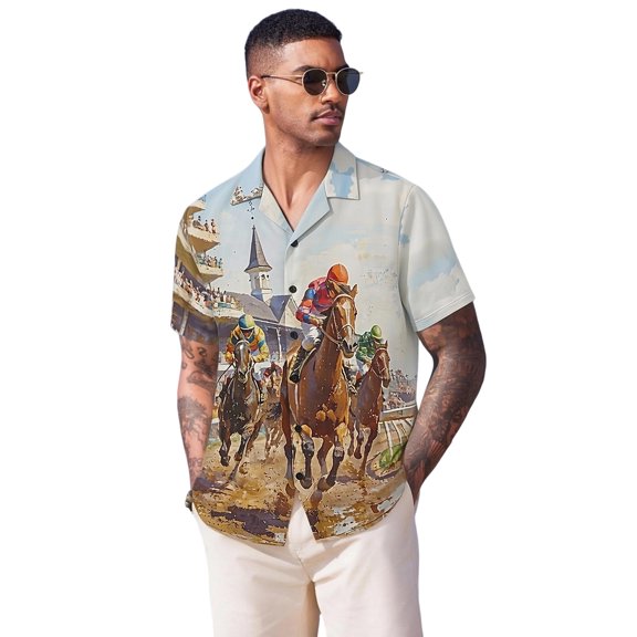 Mens Casual Shirts Short Sleeve Button Down Printed Regular Fit Plus Size Mens Clothing,Khaki,S