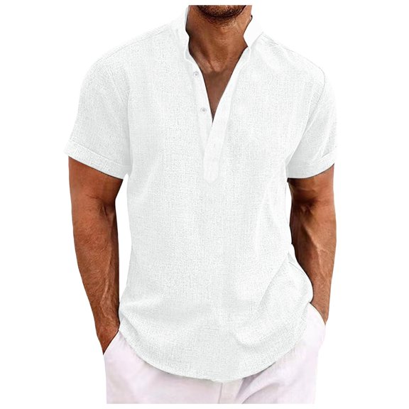 Mens Casual Shirts Short Sleeve Solid Holiday Tops Lapel Slim Fit Mens Clothing,White,2XL