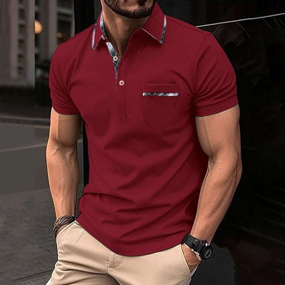 Mens Casual Shirts Solid Collared Short Sleeve Classic Pullover Patchwork Print Stretch Comfy Daily Shirts for Men