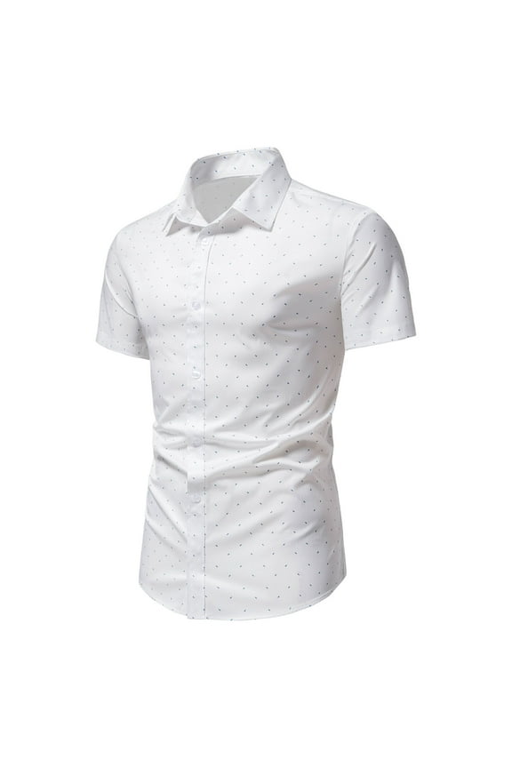 Mens Casual Shirts White T Shirts for Men Men's Casual Slim Print Button Lapel Short Sleeve Shirt Cotton tshirts for Men Untuckit Shirts,White,S