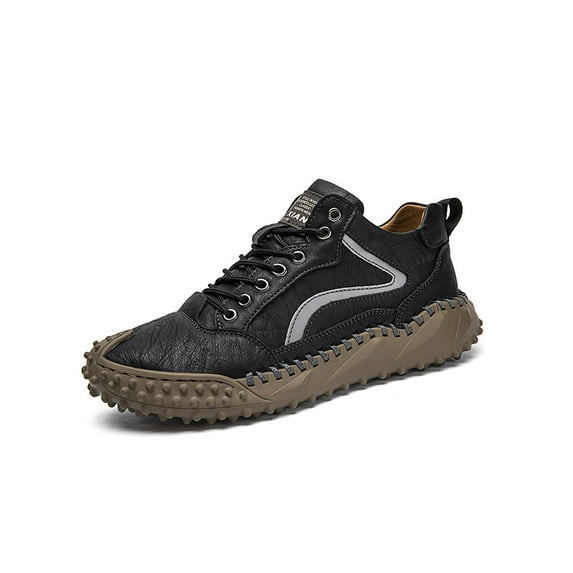 Mens Casual Shoes Comfortable Walking Hiking Shoes Leather Oxfords Fashion Sneakers Non-slip Driving Shoes Black 6.5 US