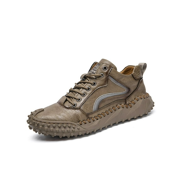 Mens Casual Shoes Comfortable Walking Hiking Shoes Leather Oxfords Fashion Sneakers Non-slip Driving Shoes Khaki 10 US
