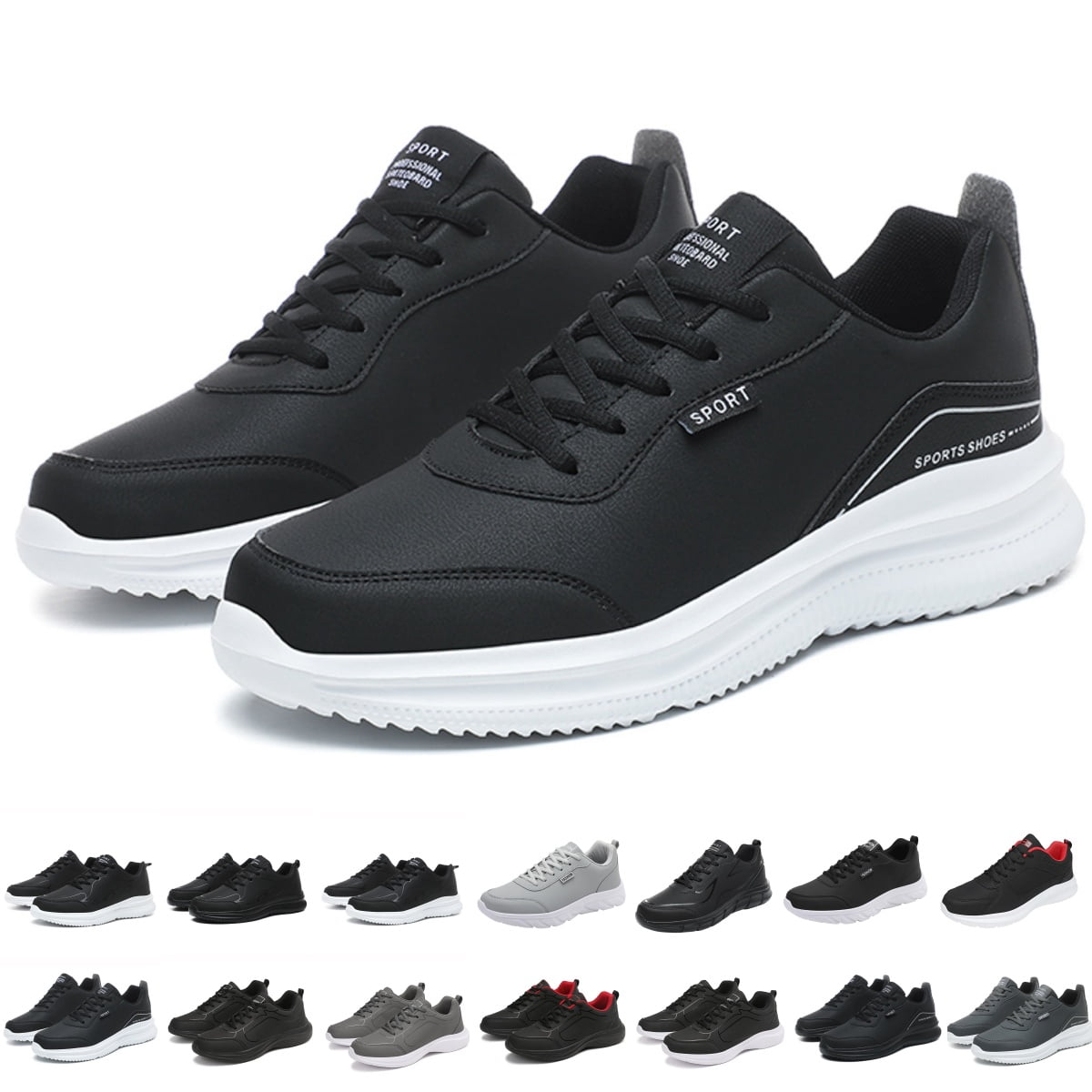 Mens Casual Shoes：Mens Leather PU Athletic Tennis Walking Shoes Lace-Up ...