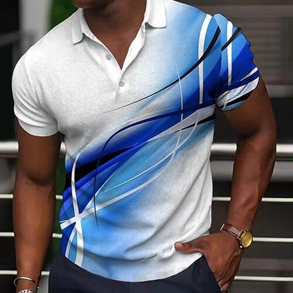 Mens Casual Short Sleeve 3D Digital Print T-Shirts Summer Workout Fitness Tops Man Stylish T Shirts Henley Blouse Blue 3XL