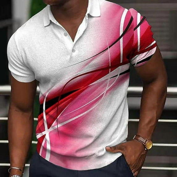 Mens Casual Short Sleeve 3D Digital Print T-Shirts Summer Workout Fitness Tops Man Stylish T Shirts Henley Blouse Red M