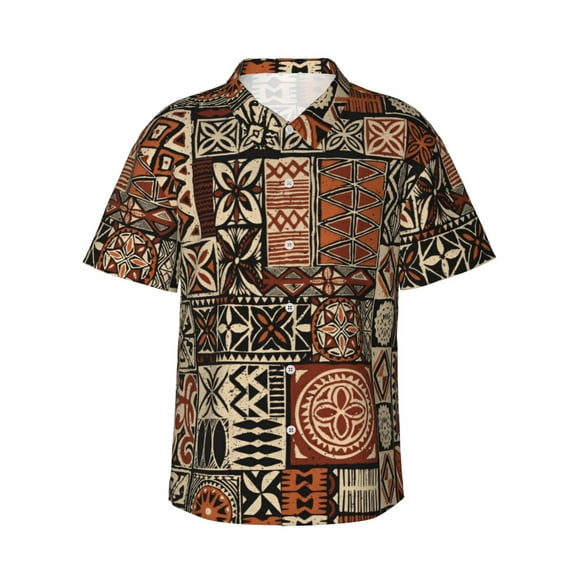 Mens Casual Short Sleeve Button Down Hawaiian Shirts,Abstract Tribal Ethnic Shirts Classic Fit Beach Dress Shirts with Front Pocket,XL