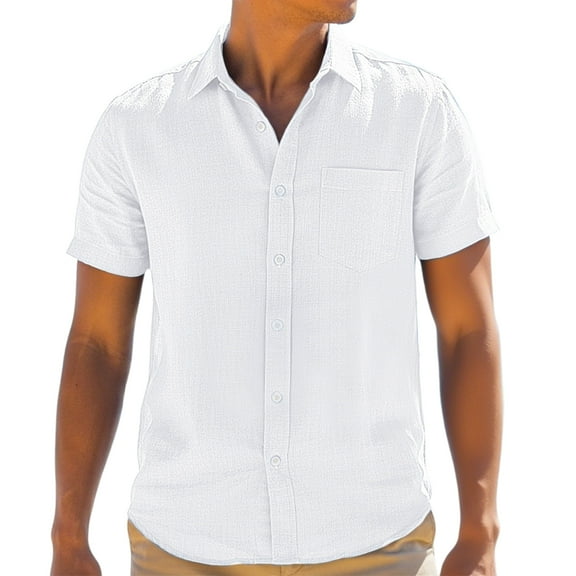 Mens Casual Short Sleeve Cotton Linen Shirts Buttons Down White Summer Beach Vacation Shirts 3XL